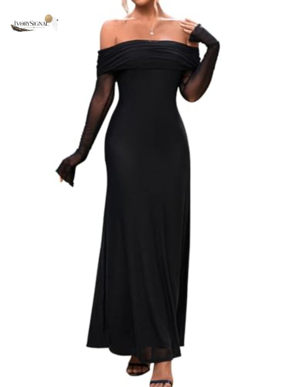 Off Shoulder Long Sleeve Maxi Formal Wedding Guest Dress